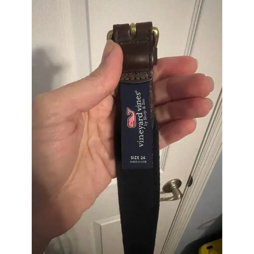 Vineyard Vines Boys Red Belt with Brown Leather Trim – Size 26